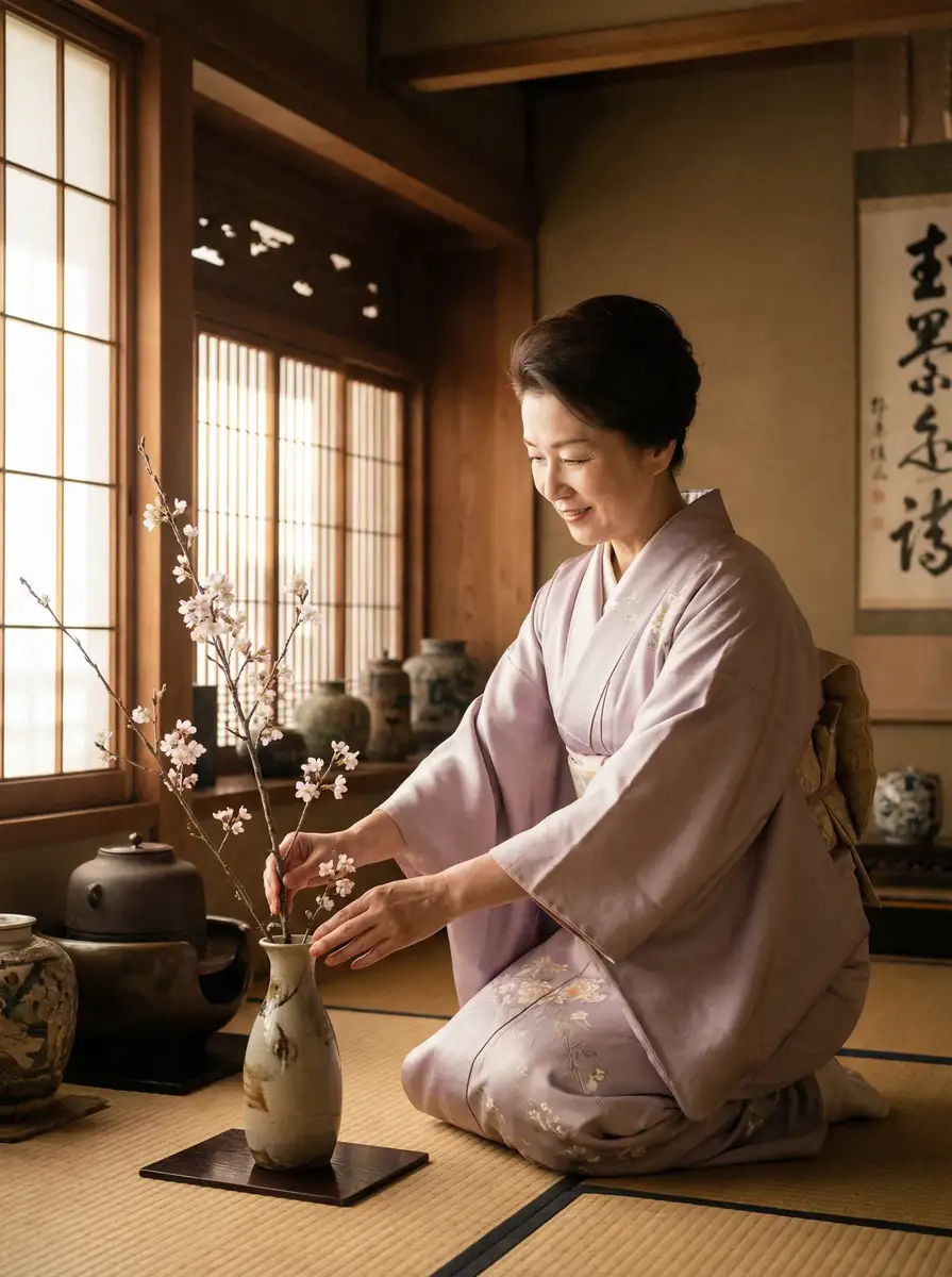 一位优雅的 蜜桃传媒::蜜桃传媒最新电影，自媒体热点持续更新 在和室中插花
